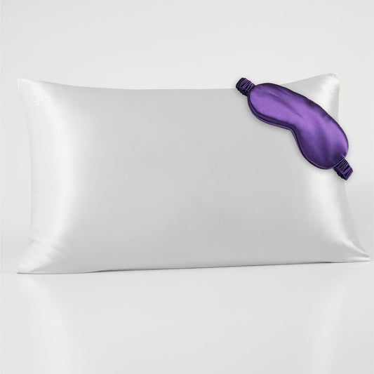 Mulberry Park Silks 22 Momme Signature White/Plum Silk Gift Set
