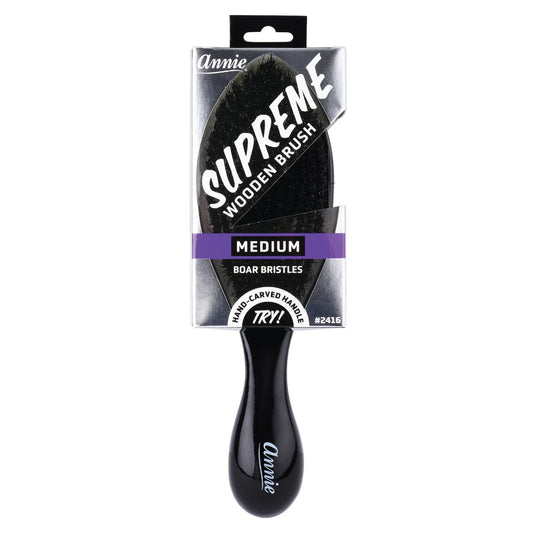 Annie Supreme Wave Brush Medium Boar Bristles, 1 Count, Black